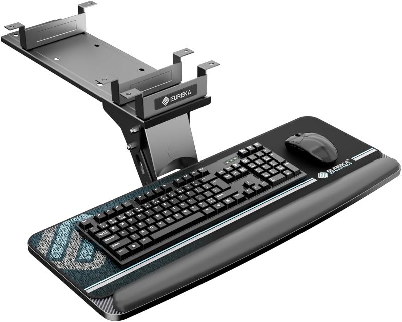 Photo 1 of EUREKA ERGONOMIC Keyboard Tray Height Adjustable, Swivel Tilt Computer Keyboard Drawer Under Desk, 25x9.13'' Sliding Keyboard & Mouse Platform with Mouse Pad for Typing, Black