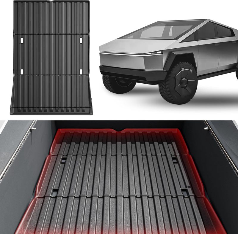 Photo 1 of Truck Bed Mat Compatible with 2024 2025 Tesla Cybertruck Accessories, All Weather Protection TPE Odorless Heavy Duty Pickup Vehicle Bed Cargo Mat
