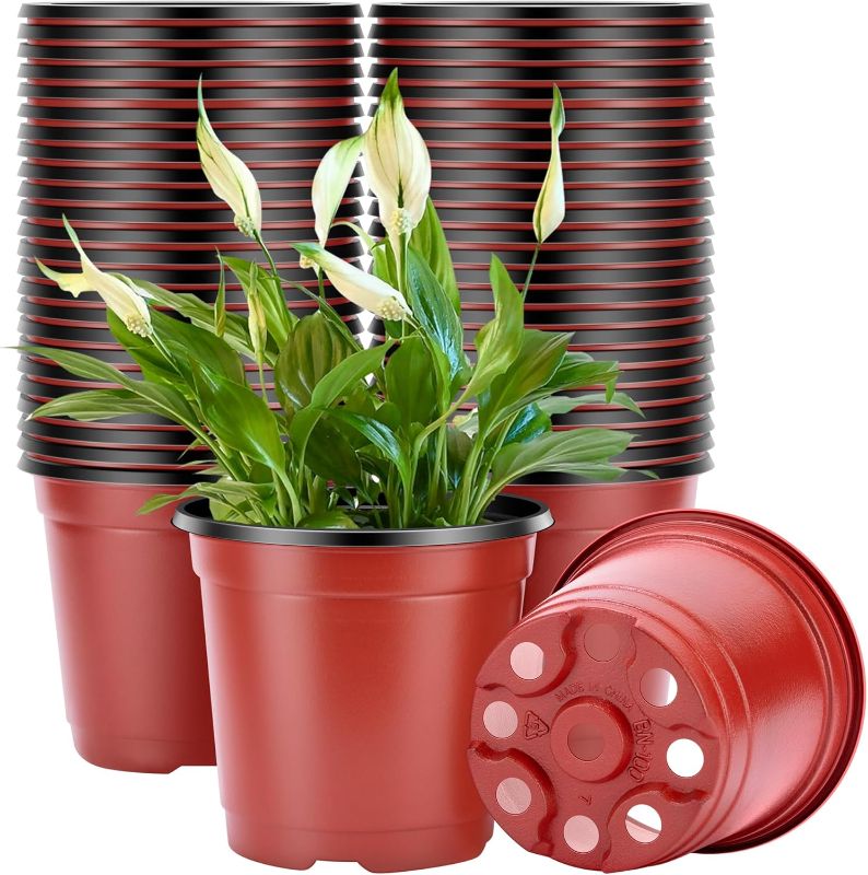 Photo 1 of  50 Pcs 6 Inch Plastic Plant Nursery Pots, Seed Starting Pot, Flower Plant Container for Seedlings, Cuttings, Transplanting