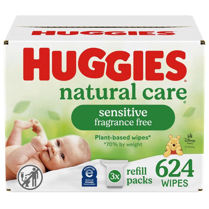 Photo 1 of Huggies Natural Care Sensitive Baby Wipes, Hypoallergenic, 99% Purified Water, 3 Refill Packs (624 Wipes Total)
