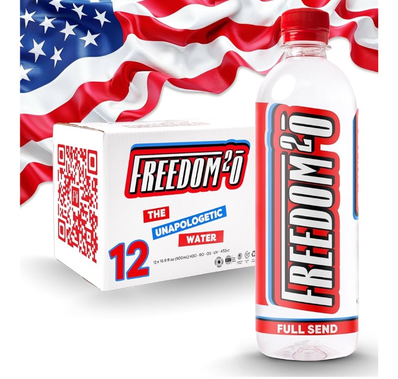 Photo 1 of Exp 08/30/2026 Freedom2o Bottled Water 12 Pack 16.9oz The Unapologetic Water, Purified Freedom Water