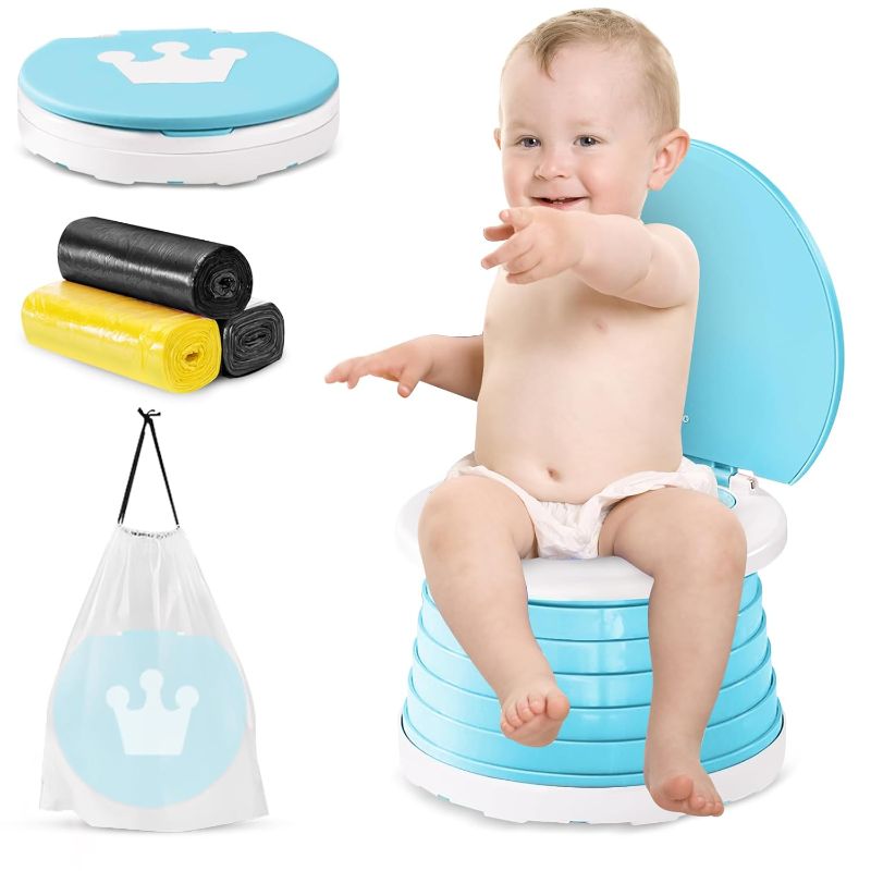 Photo 1 of Travel Potty for Toddler, Portable and Foldable Toilet, Apply to Seat Emergency Toilet for Car, Camping, Outdoor, Indoor with 3 Rolls Bag?Light Blue)
