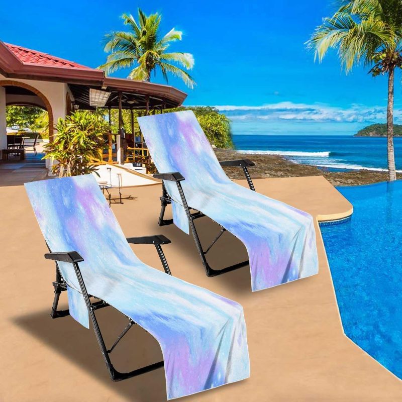 Photo 1 of Different Marble Pattern** Lounge Chair Cover Pack of 2 Pattern Marble Print Space Blue Cosmic Lounge Chair Towels with Fitted Top Pocket for Garden Beach Hotel

