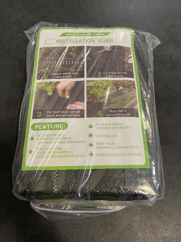 Photo 1 of 3x100ft  Barrier Landscape Fabric, 3.2oz Heavy Duty Durable Woven Geotextile Fabric, High Permeability Ground Cover Mat, Driveway Fabric, Garden Weed Control Cloth with 10 U-Securing Pegs