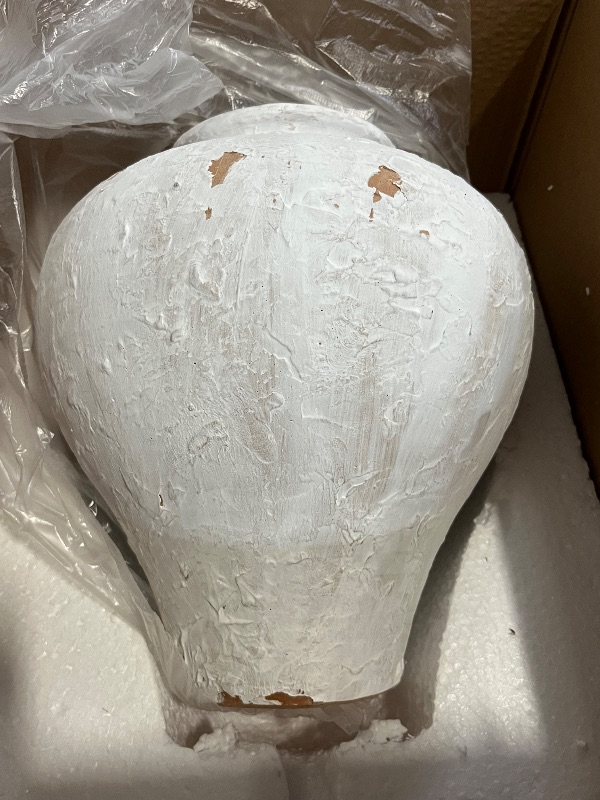 Photo 1 of MARKABLE 10.6” Tall Handmade Ceramic Neutral White Vase Modern Style with ONE-of-A-Kind Random Peeling Pattern. | Vintage Shaped | Dining Table Decor | Modern Flower Vase | Farmhouse | Home Decor
