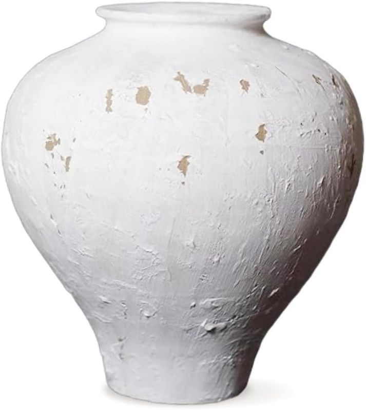 Photo 1 of MARKABLE 10.6” Tall Handmade Ceramic Neutral White Vase Modern Style with ONE-of-A-Kind Random Peeling Pattern. | Vintage Shaped | Dining Table Decor | Modern Flower Vase | Farmhouse | Home Decor
