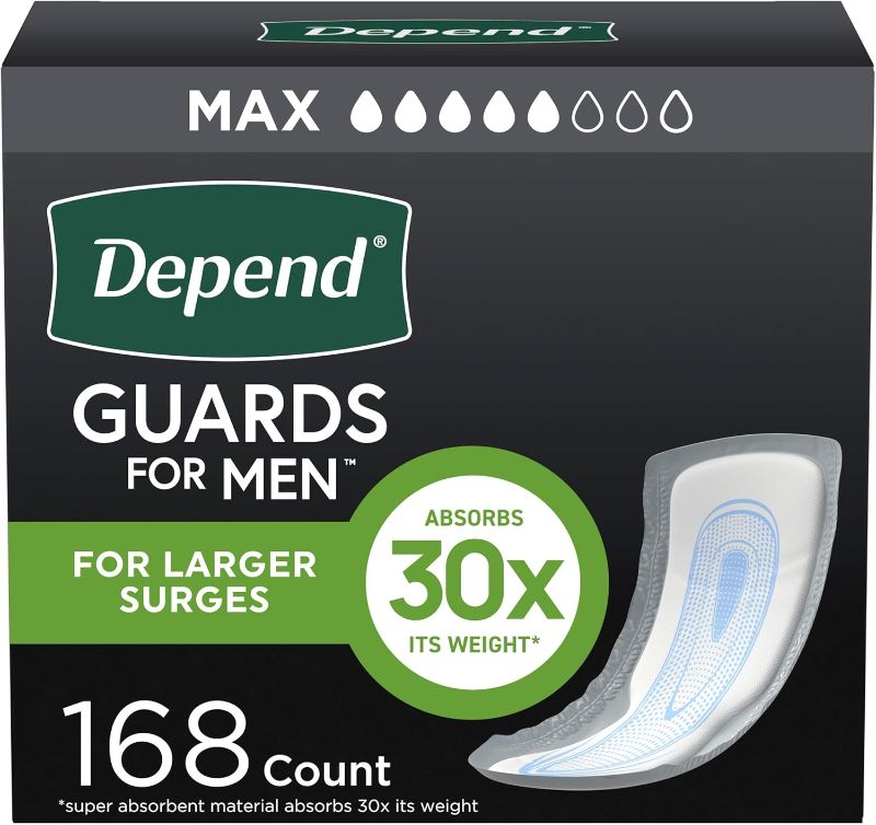 Photo 1 of Depend Guards Incontinence Pads for Men, Maximum Absorbency, 168 Count (2 Packs of 84), Packaging May Vary

