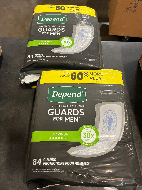 Photo 1 of Depend Guards Incontinence Pads for Men, Maximum Absorbency, 168 Count (2 Packs of 84), Packaging May Vary

