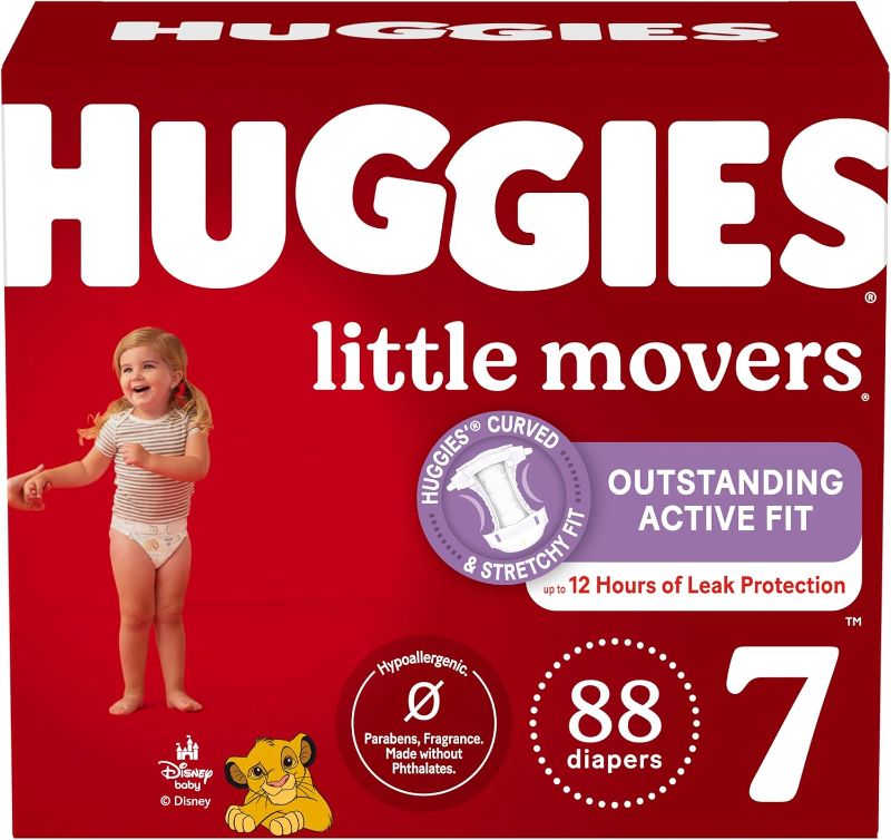 Photo 1 of Size 7 Huggies Size 7 Diapers, Little Movers Baby Diapers, Size 7 (41+ lbs), 96 Count (2 Packs of 44), Packaging May Vary
