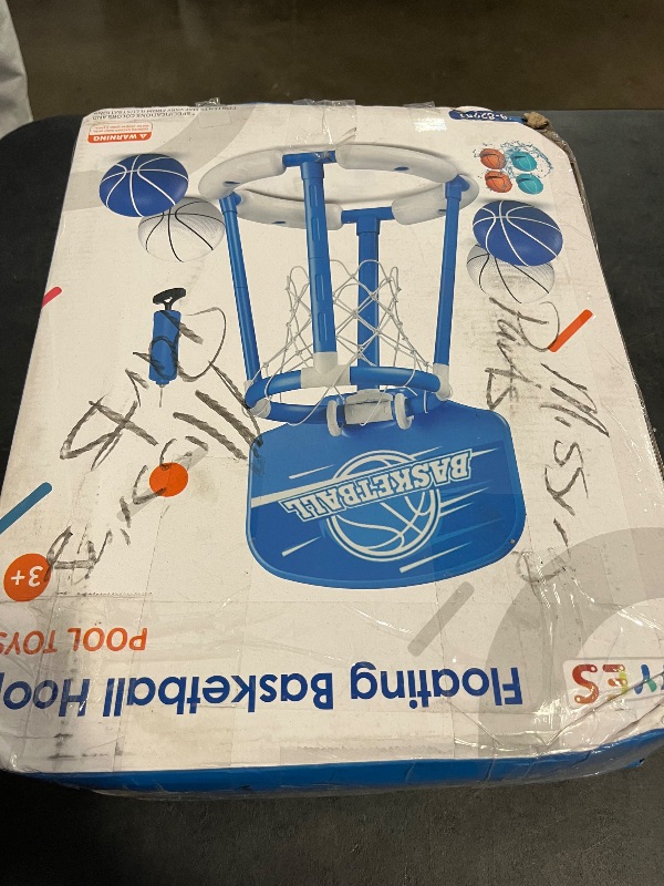 Photo 1 of Missing Two Balls and Pump ** 
Pool Basketball Hoop, Floating Basketball Hoop Toy for Pool Water Game with 4 Basketballs Summer Swimming Pool Games for Kids 3-12 Indoor Outdoor Play (Blue)
