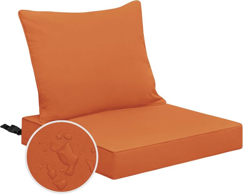 Photo 1 of Easy-Going Waterproof Patio Chair Cushion Back 24x20 in + Seat 24x24x4 in Non-Slip Outdoor Seat Cushion with Zipper and Handle Orange
