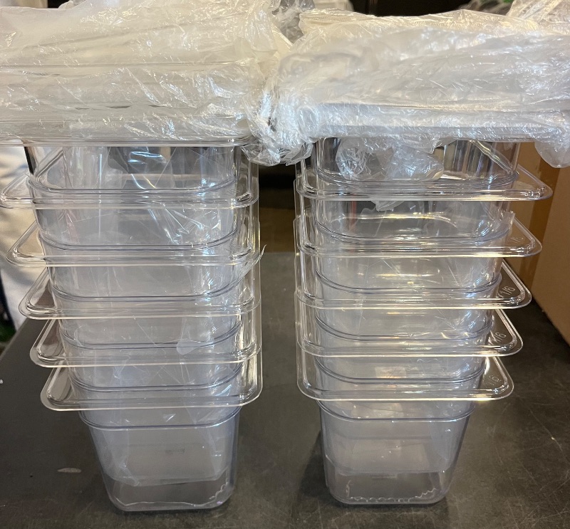 Photo 1 of 12 Pack Plastic Food Pan with Lid 1/6 Size 4 Inch Deep Restaurant Clear Food Storage Containers Polycarbonate Commercial Hotel Pans for Fruits Vegetables Beans Corns (12 PCS, 4'' Deep)
