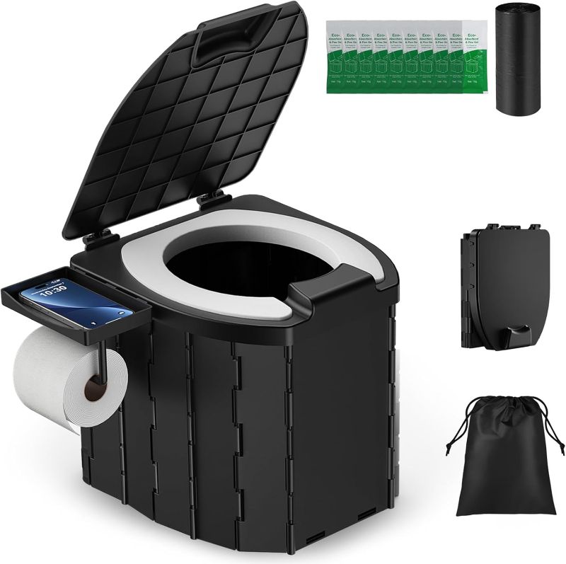 Photo 1 of Used Portable Toilet for Adults & Kids, Foldable Camping Travel Potty with Lid & Paper Holder, Upgrade Water Barrier,Compact Lightweight Design for Car/RV/Hiking/Beach/Camping,450lbs Capacity
