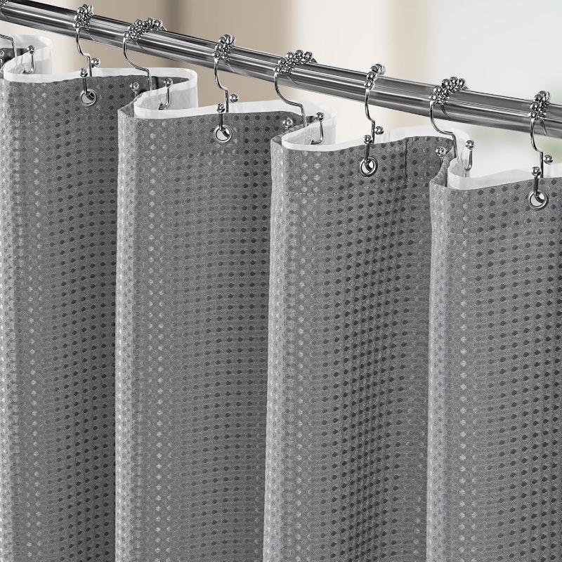 Photo 1 of 3 in 1 Shower Curtain Set, Waffle Shower Curtain and Liner Set with 12 Double Sided Shower Curtain Hooks, 258GSM Luxury Weighted Cloth Shower Curtains for Bathroom
