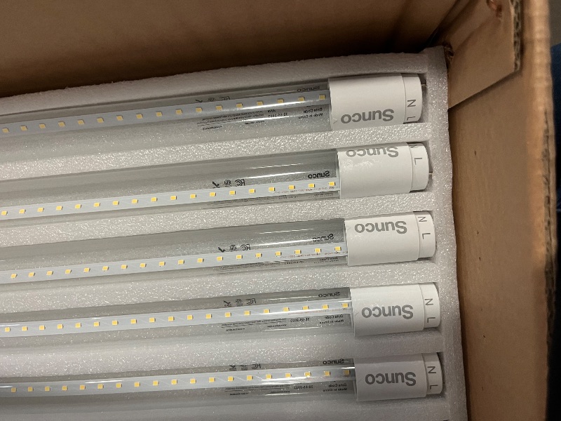 Photo 1 of Sunco 50 Pack T8 LED Bulbs 4 Foot, Tube Light Bulbs Ballast Bypass, 48 Inch Fluorescent Replacement, 2200 LM, 18W, 6000K Daylight Deluxe, Single Ended Power, Type B, Clear Lens UL.

