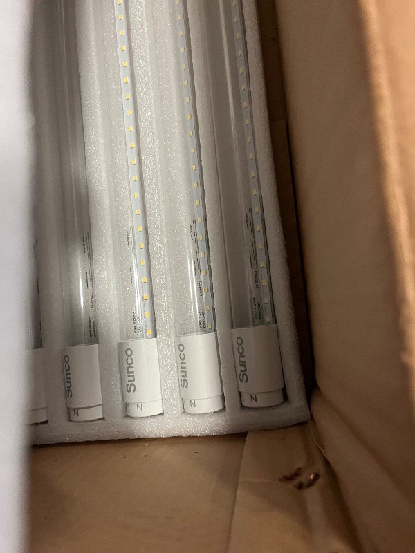 Photo 1 of Sunco 50 Pack T8 LED Bulbs 4 Foot, Tube Light Bulbs Ballast Bypass, 48 Inch Fluorescent Replacement, 2200 LM, 18W, 6000K Daylight Deluxe, Single Ended Power, Type B, Clear Lens UL.

