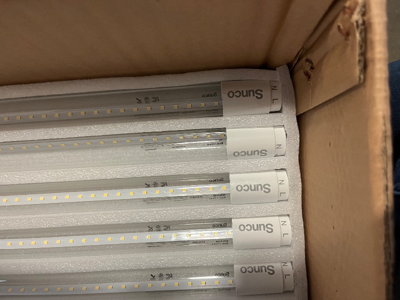 Photo 1 of Sunco 50 Pack T8 LED Bulbs 4 Foot, Tube Light Bulbs Ballast Bypass, 48 Inch Fluorescent Replacement, 2200 LM, 18W, 6000K Daylight Deluxe, Single Ended Power, Type B, Clear Lens UL.


