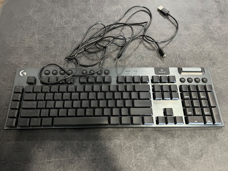 Photo 1 of Logitech G915 X Wired Mechanical Gaming Keyboard, Double-Shot PBT Keycaps, Fully Programmable Keys, RGB Backlit Mac/PC Gaming Keyboards, Aluminum Finish, GL Linear Switches, Black

