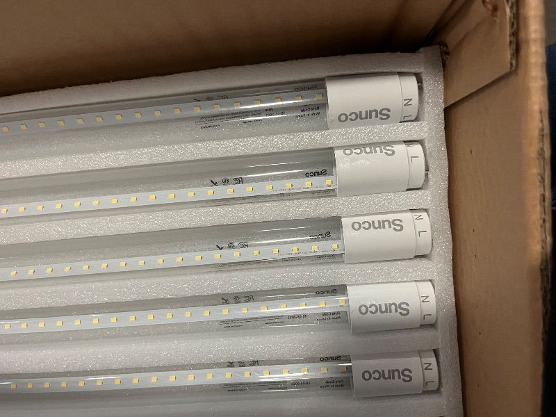Photo 1 of Sunco 50 Pack T8 LED Bulbs 4 Foot, Tube Light Bulbs Ballast Bypass, 48 Inch Fluorescent Replacement, 2200 LM, 18W, 6000K Daylight Deluxe, Single Ended Power, Type B, Clear Lens UL.
