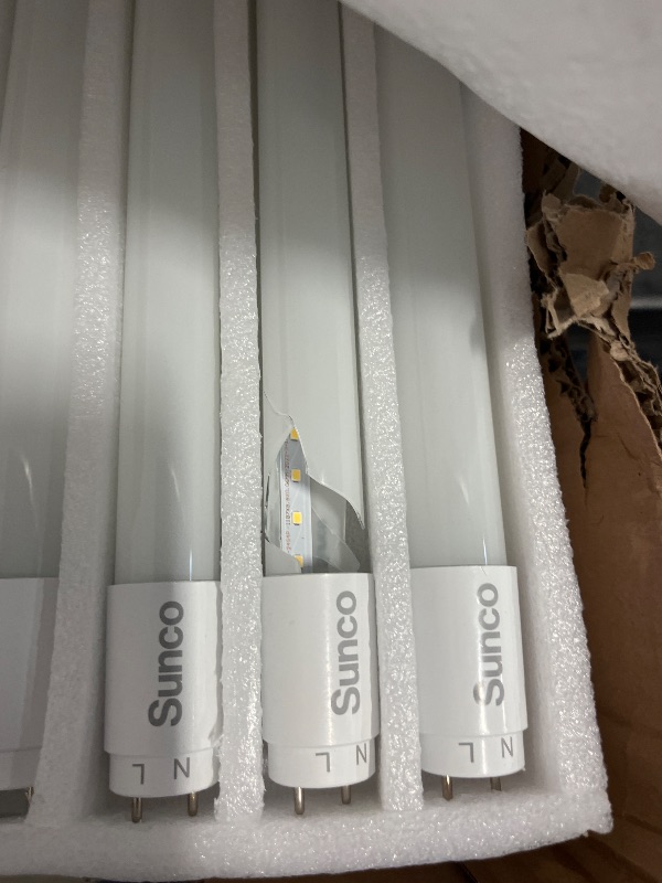 Photo 1 of Sunco 50 Pack T8 LED Bulbs 4 Foot, Tube Light Bulbs Ballast Bypass, 48 Inch Fluorescent Replacement, 2200 LM, 18W, 6000K Daylight Deluxe, Single Ended Power, Type B, Clear Lens UL.
