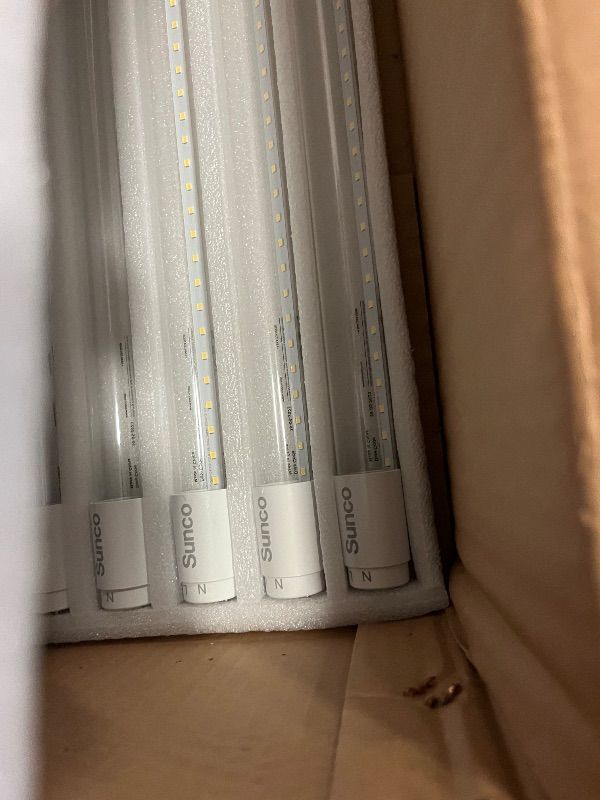 Photo 1 of Sunco 50 Pack T8 LED Bulbs 4 Foot, Tube Light Bulbs Ballast Bypass, 48 Inch Fluorescent Replacement, 2200 LM, 18W, 6000K Daylight Deluxe, Single Ended Power, Type B, Clear Lens UL.
