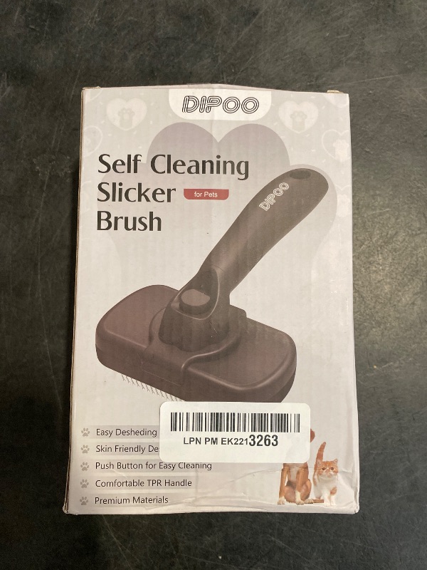 Photo 1 of Dipoo Self Cleaning Shedding Brush - Skin Friendly Grooming Tool for Dogs, Cats, and Puppies, Deshedding and Hair Removal for Long and Short Haired Pets, Black