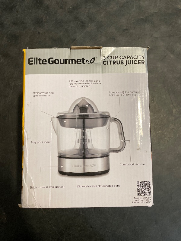 Photo 1 of Elite Gourmet ETS623 BPA-Free Electric Citrus Juicer, Compact, Large Volume, Pulp Control, Oranges, Lemons, Limes, Grapefruits with Easy Pour Spout, 24oz, Black/Stainless Steel