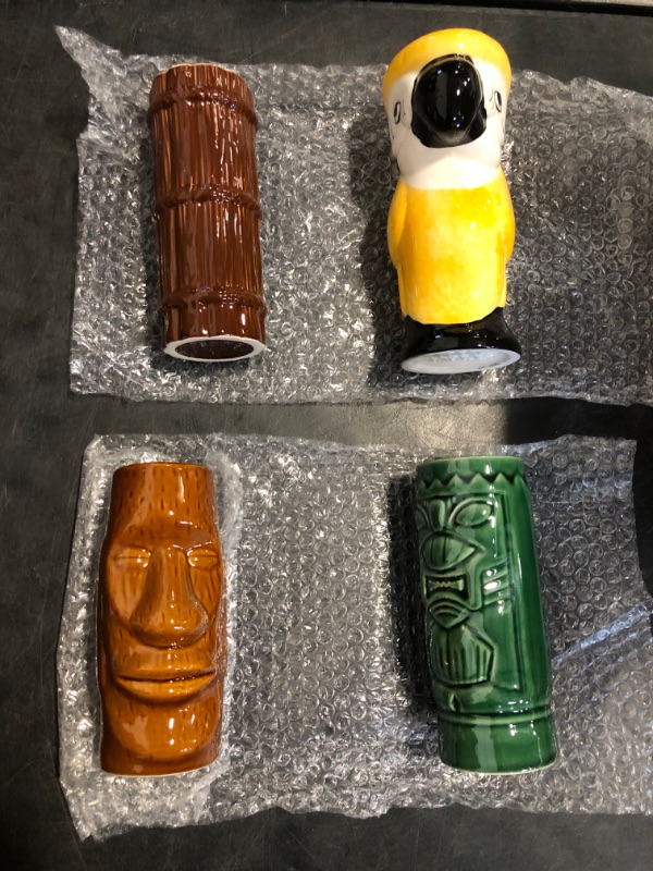 Photo 1 of Tiki Mugs Cocktail Set of 4 - Large Ceramic Hawaiian Party Mugs Drinkware, Cute Exotic Cocktail Glasses, Tiki Bar Professional Hawaiian Party Barware, TKSET0001