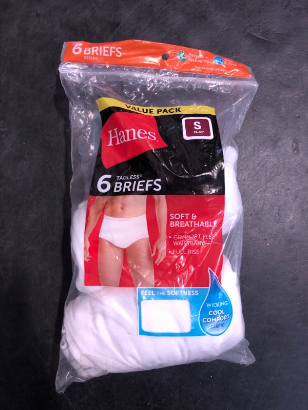 Photo 1 of (S) Hanes Mens Moisture-wicking Cotton Briefs, Available In White And Black, Multi-packs, White - 6 Pack, Small US