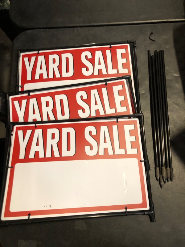 Photo 1 of Yard Sale Signs with Stakes, Double-Sided Printing, Large Yard Sale Signs (3 Pack)
