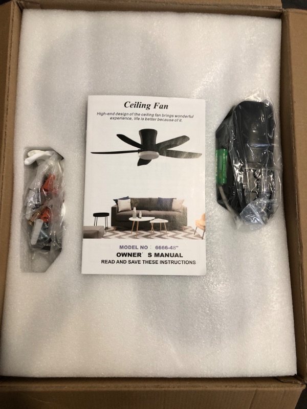 Photo 1 of Surtime 48" Ceiling Fans with Lights-Low Profile Ceiling Fan with Light and Remote/APP Control,Flush Mount,DC Reversible,LED Dimmable Blakc Ceiling Fans for Bedroom,Indoor/Outdoor Patio Use