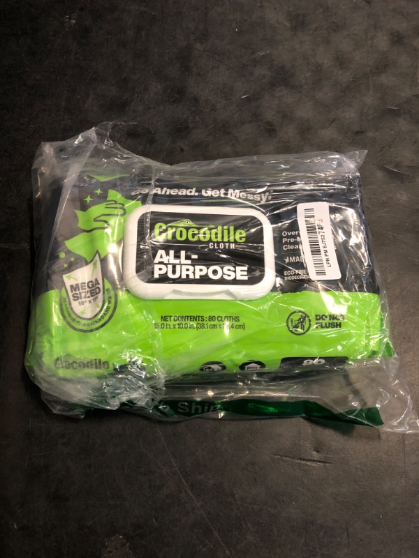 Photo 1 of Crocodile Cloth All-Purpose Cleaning Wipes – 80 Count, 15"x10" Extra Large Plant-Based Disposable Cloths – Moist, Absorbent, Safe on Skin, Multi-Surface Use