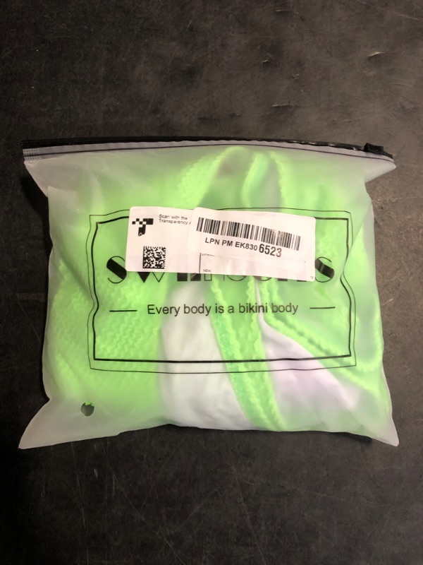 Photo 1 of (XL) Limeeke Women One Piece Swimsuit Solid Ribbed Monokini Swimwear Scoop Neck Low Back Bathing Suit Fluorescent Green XL