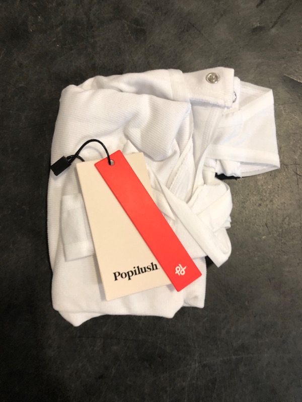 Photo 1 of Medium Popilush White Body suits for Women Tummy Control Henley Going Out Shirts Tops Button Down Body Suit Sleeveless Thong Tank Top 