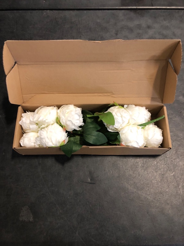 Photo 1 of INSUNSIX 10pcs White Silk Peonies with Single Stem - Faux Flowers for Wedding Table Centerpieces, Home Decorations, Bridal Bouquets & Floral Arrangements