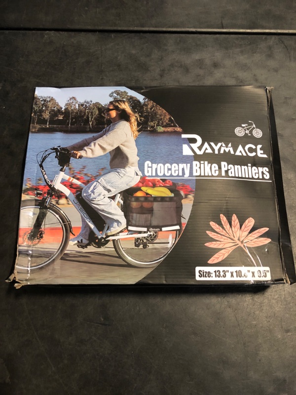 Photo 1 of RAYMACE 2Pack Bike Grocery Panniers for Bicycles and Ebikes,Bike Rack Bags with Reflective Spots and Side Pockets,Folding Bike Basket Fits for Most Rear Racks (Black)