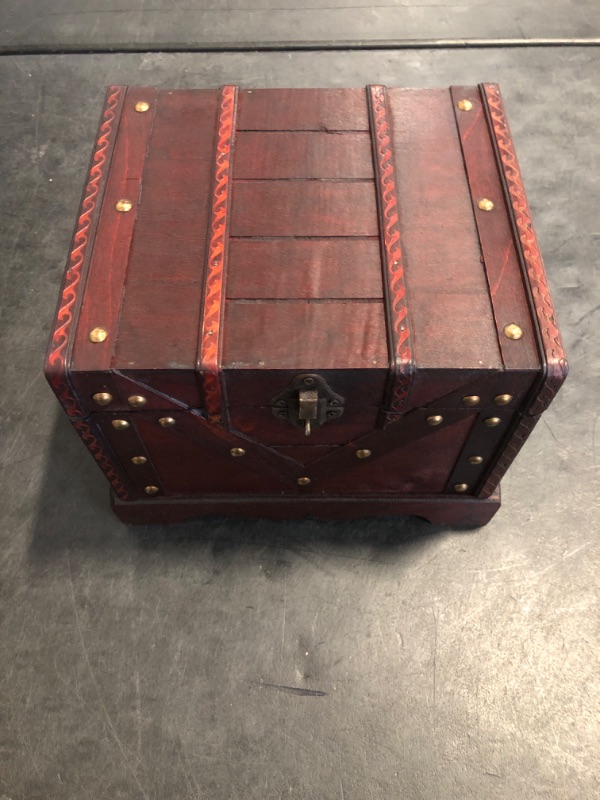 Photo 1 of Brynnberg - Pirate Treasure Chest Storage Box - Vitec 9,4x8,3x7,1" - Durable Wooden Treasure Chest with Lock - Unique Handmade Decorative Wood Storage Box - Vintage Wood Chest Box - The Best Gift