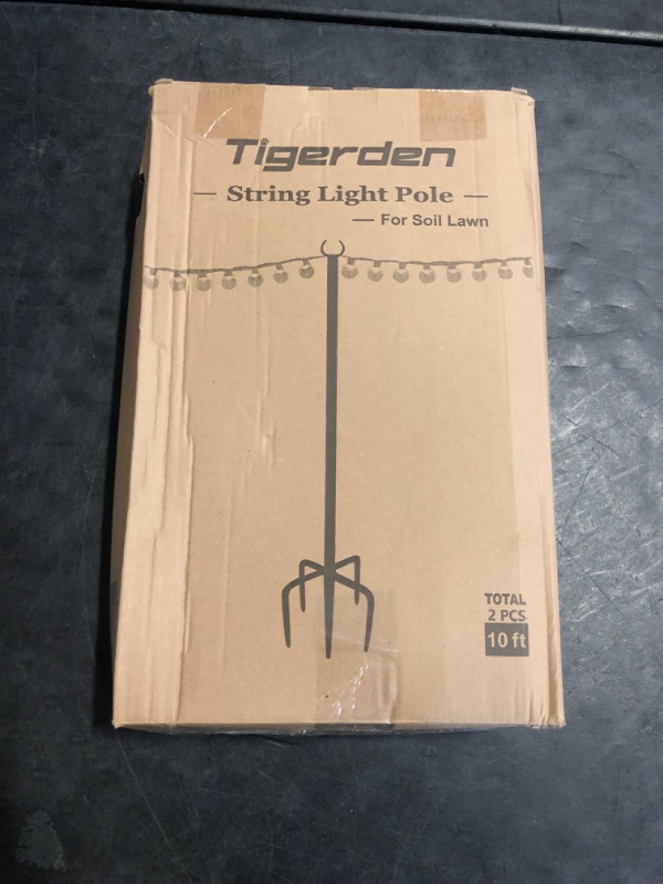Photo 1 of Tigerden 10ft String Light Poles for Soft Surfaces, Light Poles for Outdoor String Light, Perfect for Garden, Backyard, and Patio Lighting Stand for Parties, Wedding - Matte Black Finish - 2 Pack