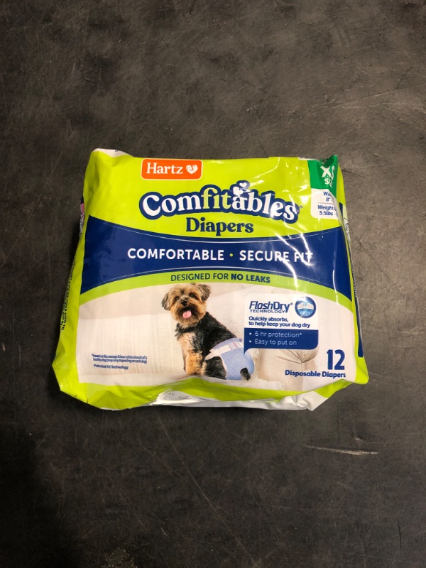 Photo 1 of New! Hartz® Comfitables® Disposable Dog Diapers, Size XS 12 Count, Comfortable & Secure Fit, Easy to Put On, Super Absorbent Male and Female Diaper