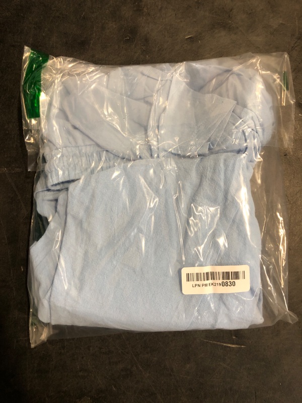 Photo 1 of (L) QIBABU Women's Linen Shorts Sets 2 Piece Summer Short Sleeve Top and Shorts Sweatsuit Set Vacation Beach Outfits(1521-Blue-L-QB)