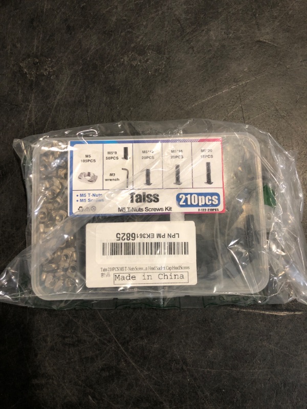 Photo 1 of Taiss 210PCS M5 T-Nuts Screws Kit,Hammer Head T Slot Nut for 2020 Series Aluminum Extrusion,M5 Button Head Socket Cap Head Screws,Nut and Screw Kits for Mlok Screws and Nuts Replacement Set