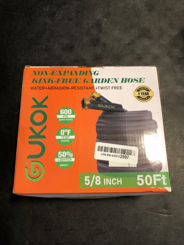 Photo 1 of GUKOK 2025 Upgraded 50FT Non-Expanding Garden Hose, Ultra-Light & Flexible Water Hose - Burst-Resistant, Kink-Free, High-Pressure, All-Weather Use for Lawns, Gardens, and Outdoor Cleaning