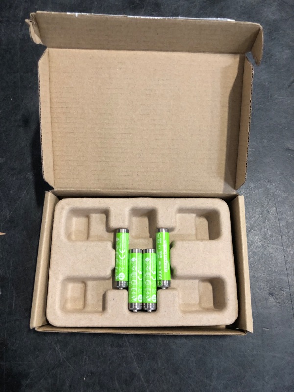 Photo 1 of Amazon Basics 4-Pack Rechargeable AAA NiMH High-Capacity Batteries, 850 mAh, 1.2V, Recharge up to 500x Times, Pre-Charged