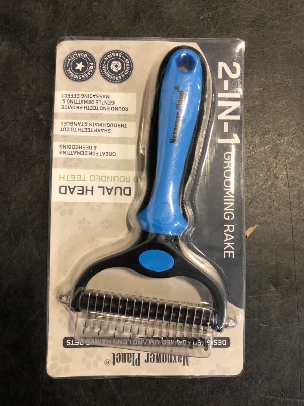 Photo 1 of Maxpower Planet Original Pet Grooming Rake - Double-Sided Deshedding Dematting Tool, Undercoat Rake for Dogs & Cats, Extra-Wide Dog Grooming Brush & Deshedder Comb for Long Hair, Reduces Shedding 95%