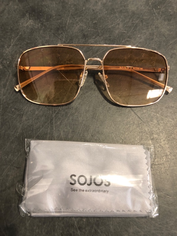 Photo 1 of SOJOS Retro Square Aviator Sunglasses Womens Mens Aesthetic Y2k Light Lens Shades SJ1176, Gold/Gradient Orange
