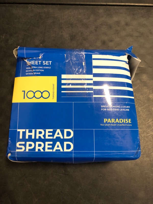 Photo 1 of THREAD SPREAD 100% Pure Egyptian Cotton California King Size Bed Sheets Set - 1000 High Thread Count 4 PC Luxury 5-Star Hotel Cal King Sheet, 16" Deep Pocket Soft Cooling Sateen Bed Sheet - Navy Blue