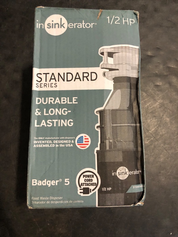 Photo 1 of InSinkErator Badger 5 Garbage Disposal with Power Cord, Standard Series 1/2 HP Continuous Feed Food Waste Disposer, Badger 5 W/C, No Size, Black/Gray