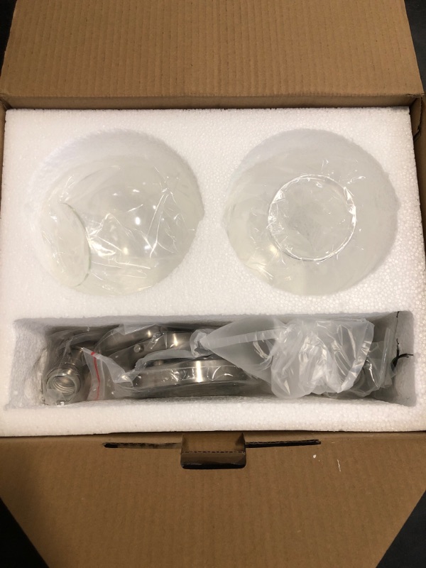 Photo 1 of Phansthy Industrial Wall Light Hardwired Double Wall Sconce with 5.9 Inches Round Clear Glass Shade On Off Switch, Modern Wall Decor Light Fixtures for Bathroom Mirror Living Room Bedroom (Brushed)