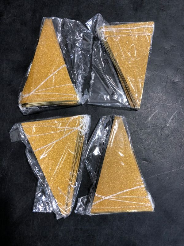 Photo 1 of 39 Ft Double Sided Glitter Metallic Paper Triangle Flag Pennant Bunting Banner for Wedding Birthday Holiday Festivals Anniversary Bridal Shower Hen Party Theme Party Decorations Supplies(Gold)