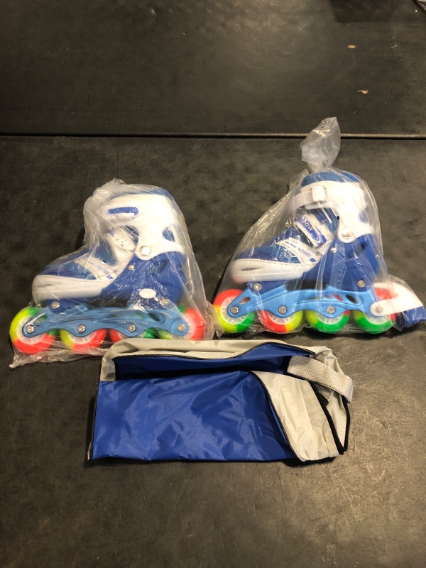 Photo 1 of JIFAR Youth Children's Inline Skates for Kids, Adjustable Inlines Skates with Light Up Wheels for Girls Boys, Indoor&Outdoor Ice Skating Equipment Medium Size(2-5 US), Medium-blue